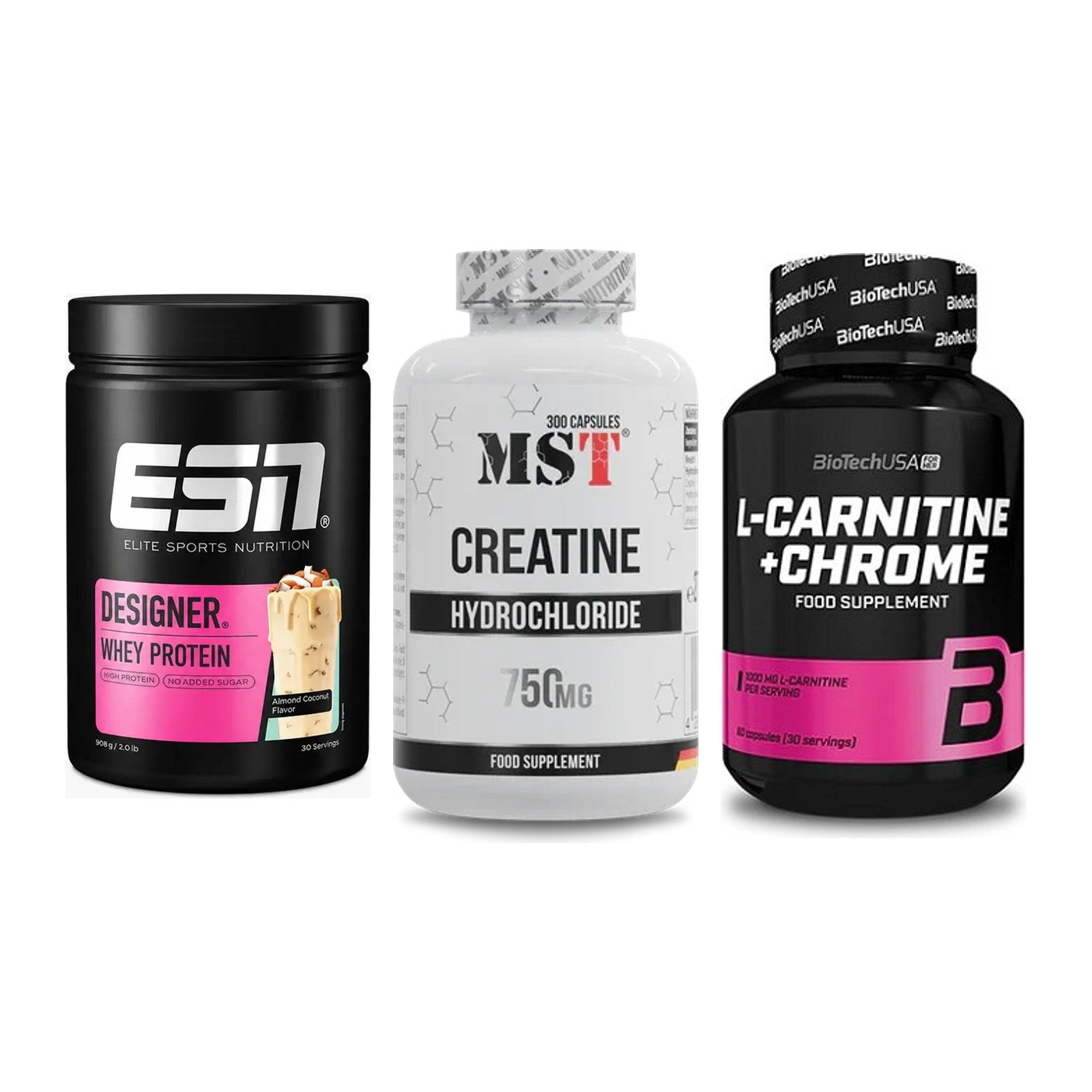 Einsteiger-Set: ESN Designer + MST Creatine HCL + BioTech L-Carnit – alle enthaltenen Artikel
