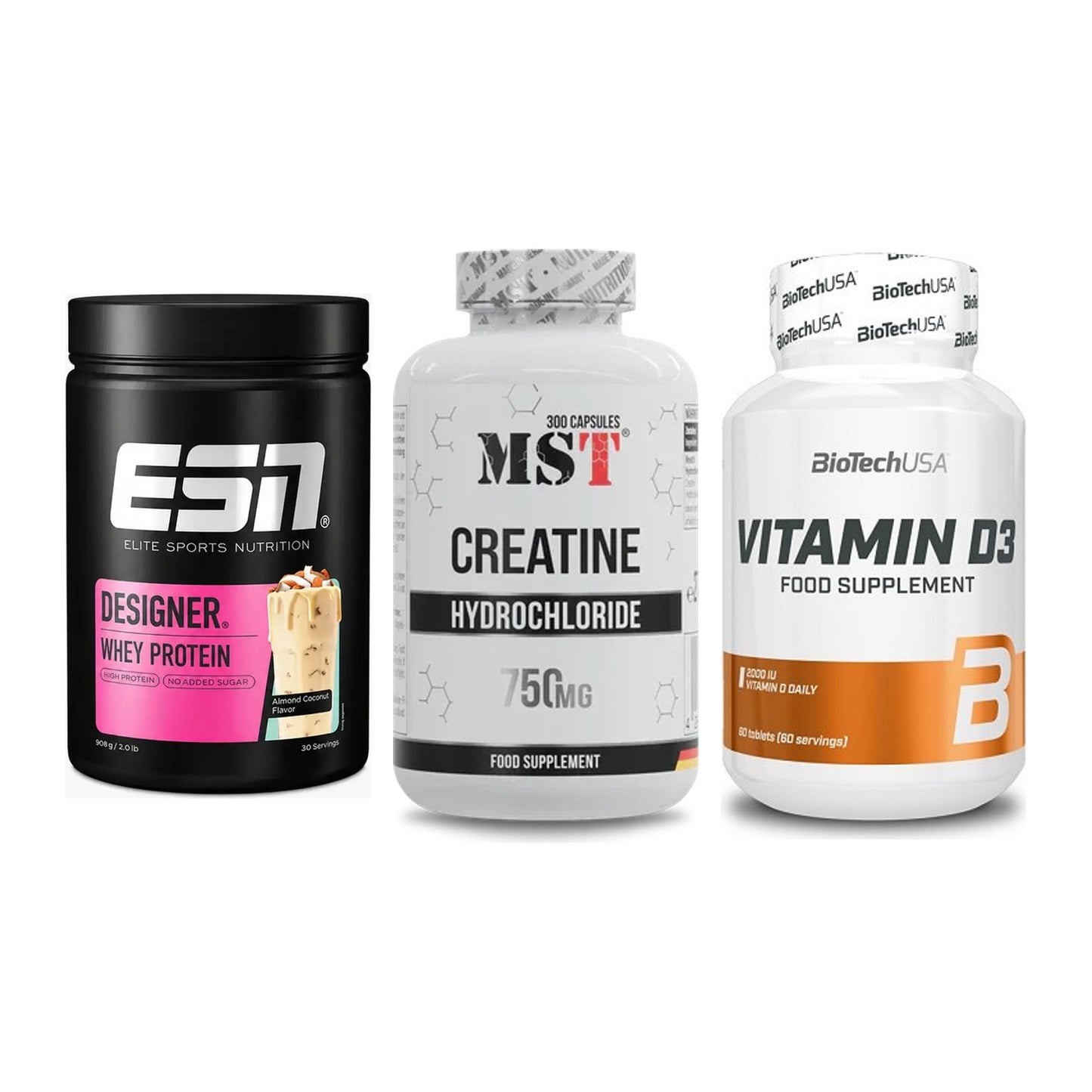 Einsteiger-Set: ESN Designer + MST Creatine HCL + BioTech Vitamin – alle enthaltenen Artikel