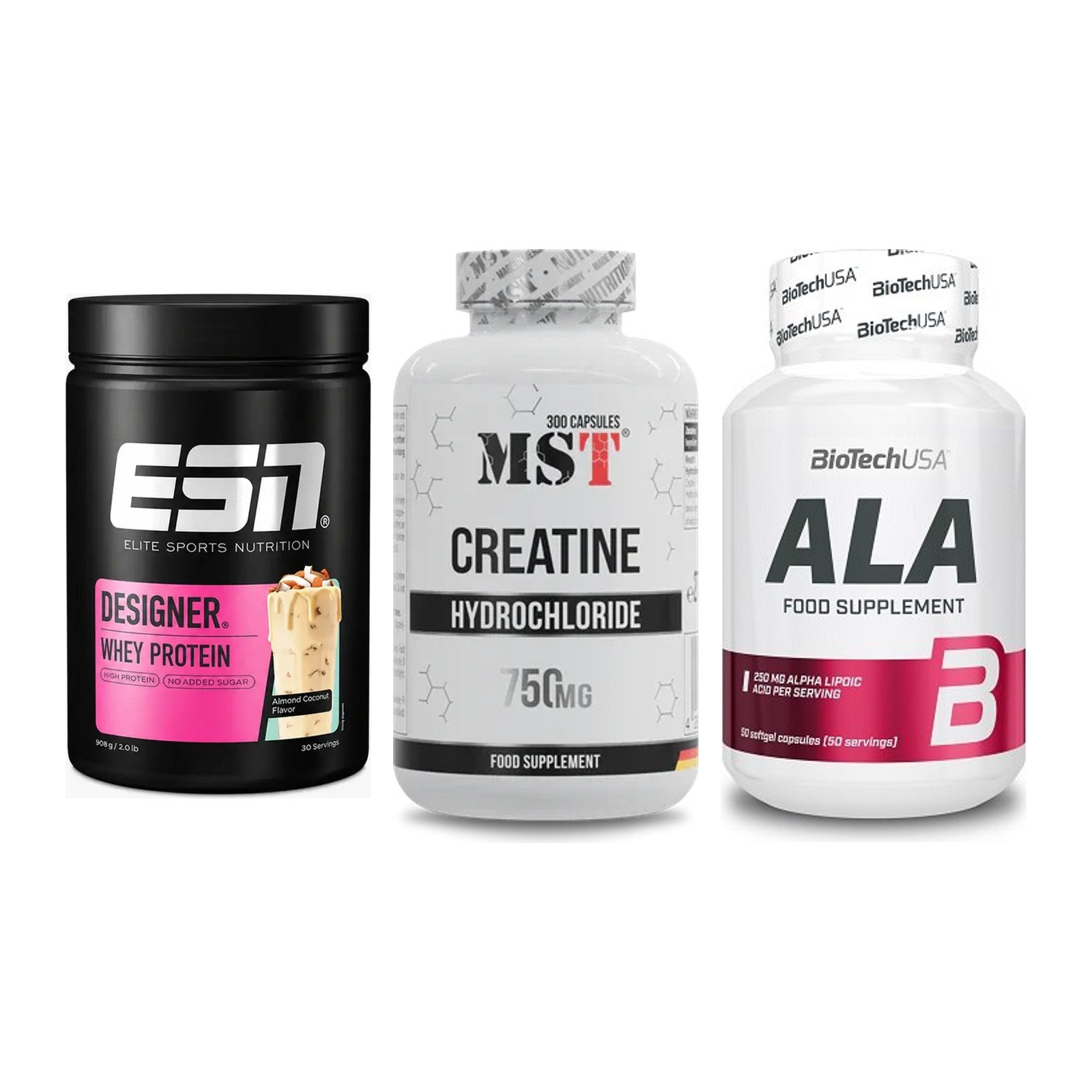 Einsteiger-Set: ESN Designer + MST Creatine HCL + BioTech ALA – alle enthaltenen Artikel