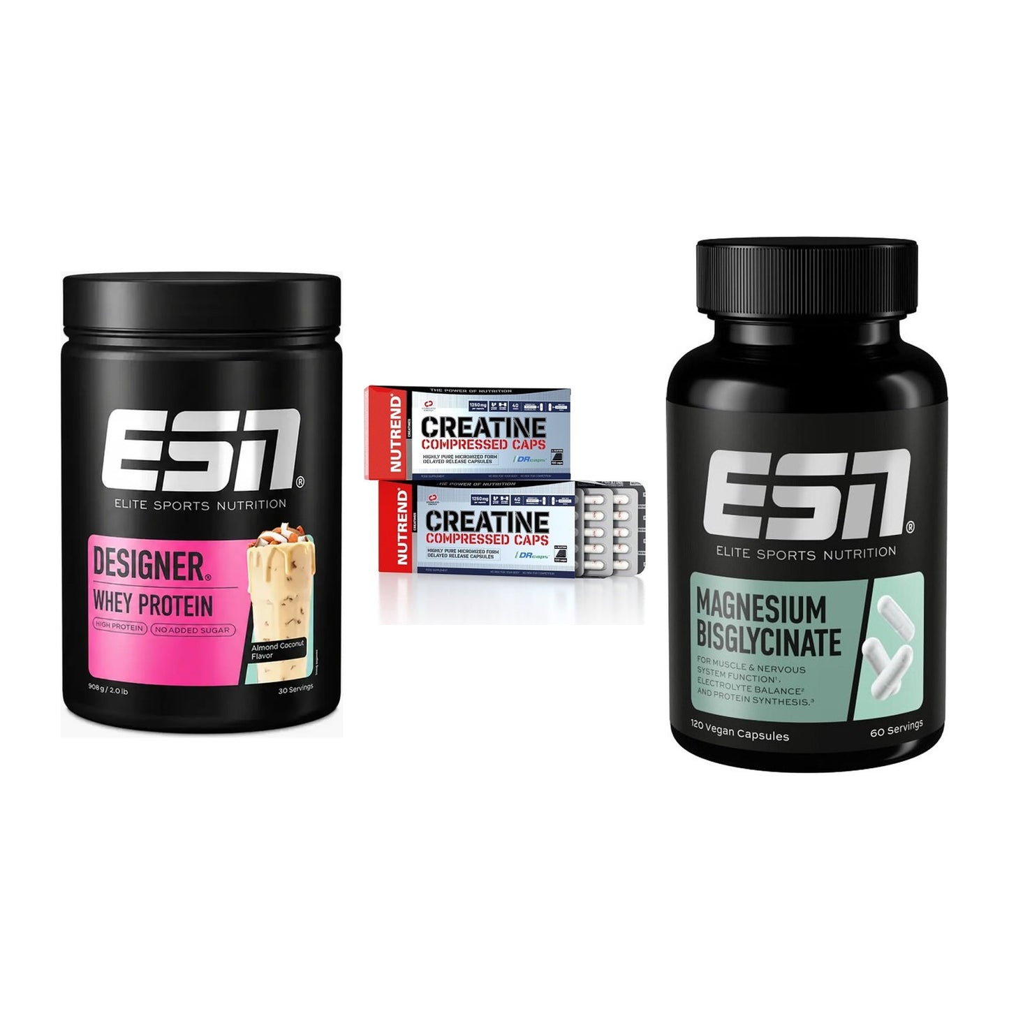 Einsteiger-Set: ESN Designer + Nutrend Creatine + ESN Magnesium – alle enthaltenen Artikel