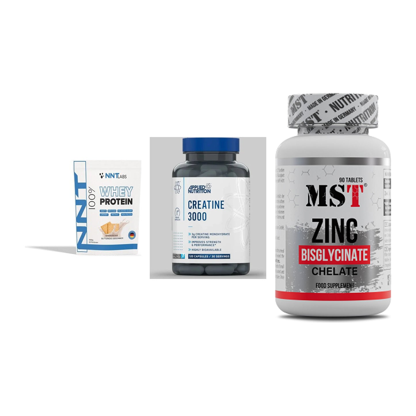 Einsteiger-Set: NNT Whey + Applied Nutritio + MST Zinc Chelate – alle enthaltenen Artikel