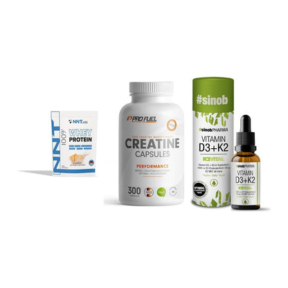 Einsteiger-Set: NNT Whey + ProFuel Creatine + Sinob Vitamin D3 – alle enthaltenen Artikel