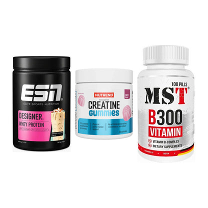 Einsteiger-Set: ESN Designer + Nutrend Creatine + MST B300 B-Compl – alle enthaltenen Artikel
