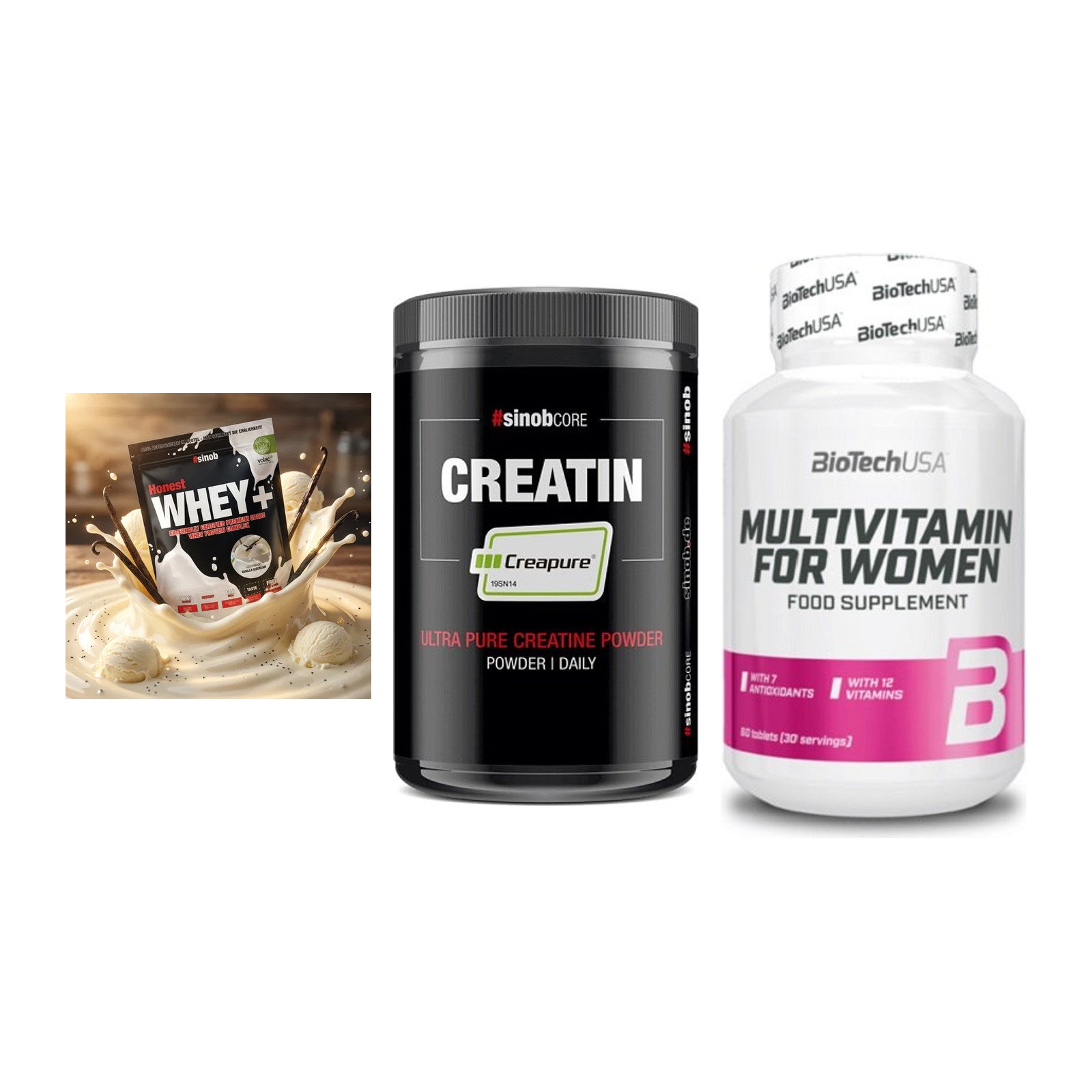 Einsteiger-Set: Sinob Honest + Sinob Creatin + BioTech Multivit – alle enthaltenen Artikel