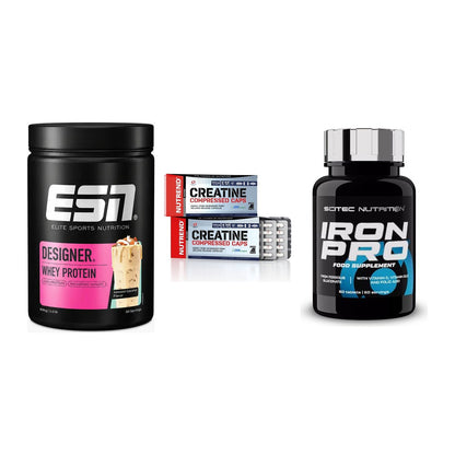 Einsteiger-Set: ESN Designer + Nutrend Creatine + Scitec Iron Pro – alle enthaltenen Artikel