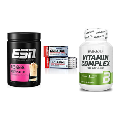 Einsteiger-Set: ESN Designer + Nutrend Creatine + BioTech Vitamin – alle enthaltenen Artikel