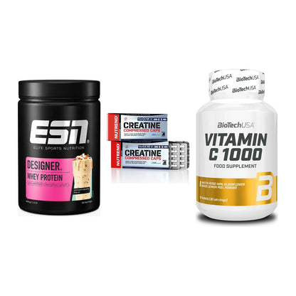 Einsteiger-Set: ESN Designer + Nutrend Creatine + BioTech Vitamin – alle enthaltenen Artikel