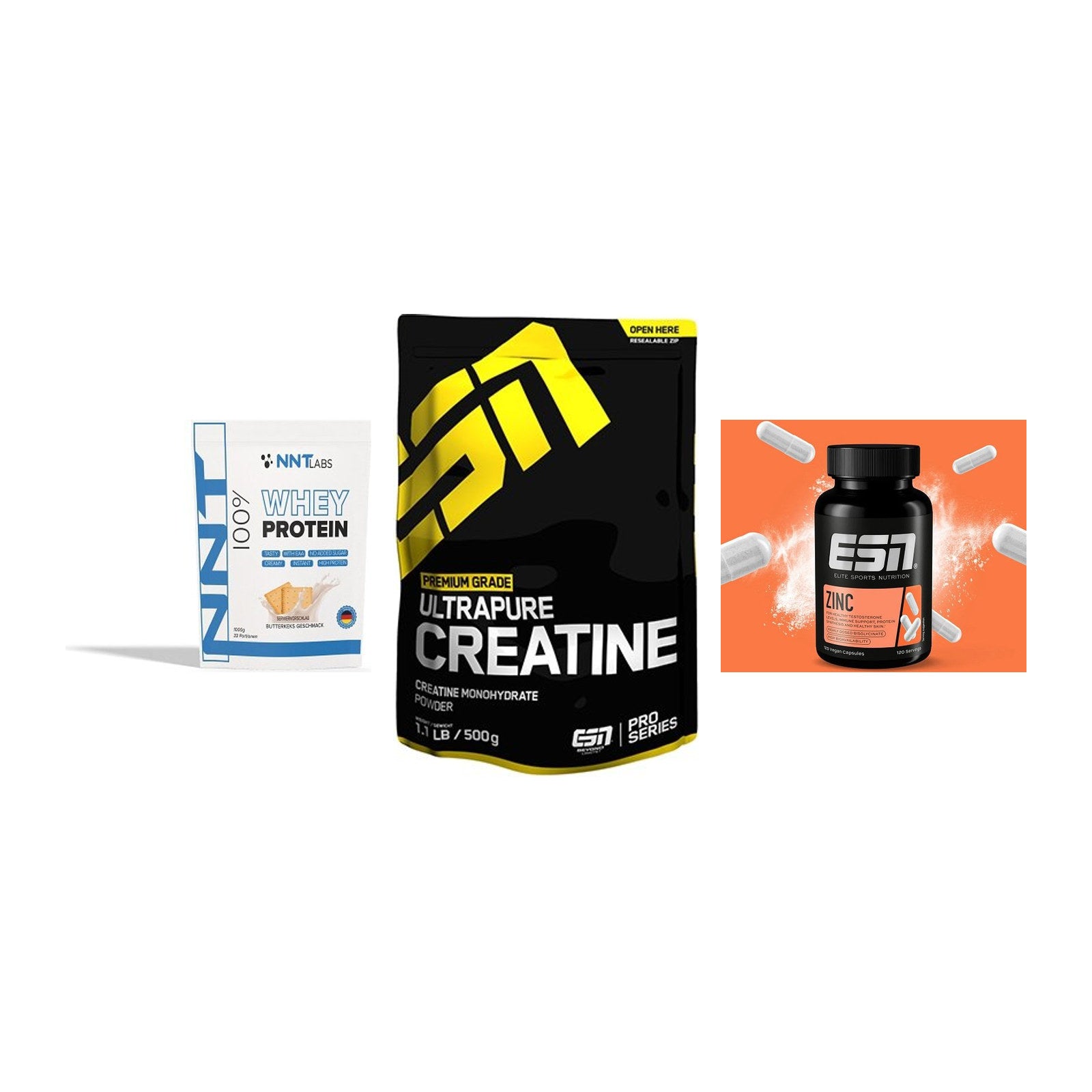 Einsteiger-Set: NNT Whey + ESN Ultrapure + ESN Zinc – alle enthaltenen Artikel