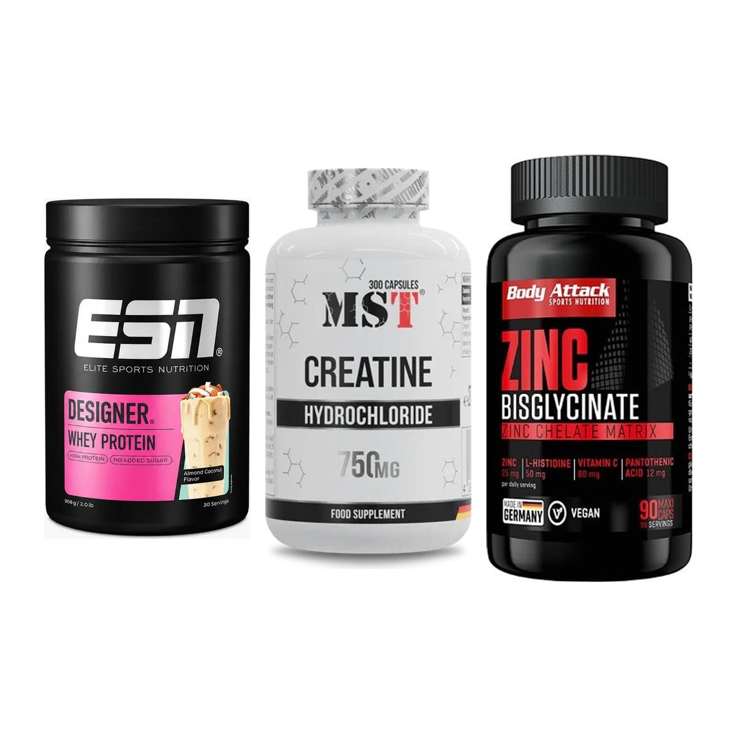 Einsteiger-Set: ESN Designer + MST Creatine HCL + Body Attack Zink – alle enthaltenen Artikel