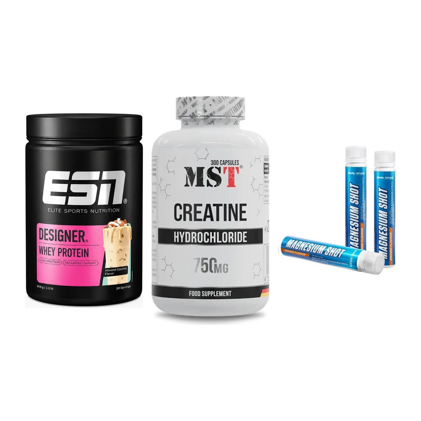 Einsteiger-Set: ESN Designer + MST Creatine HCL + Body Attack – alle enthaltenen Artikel