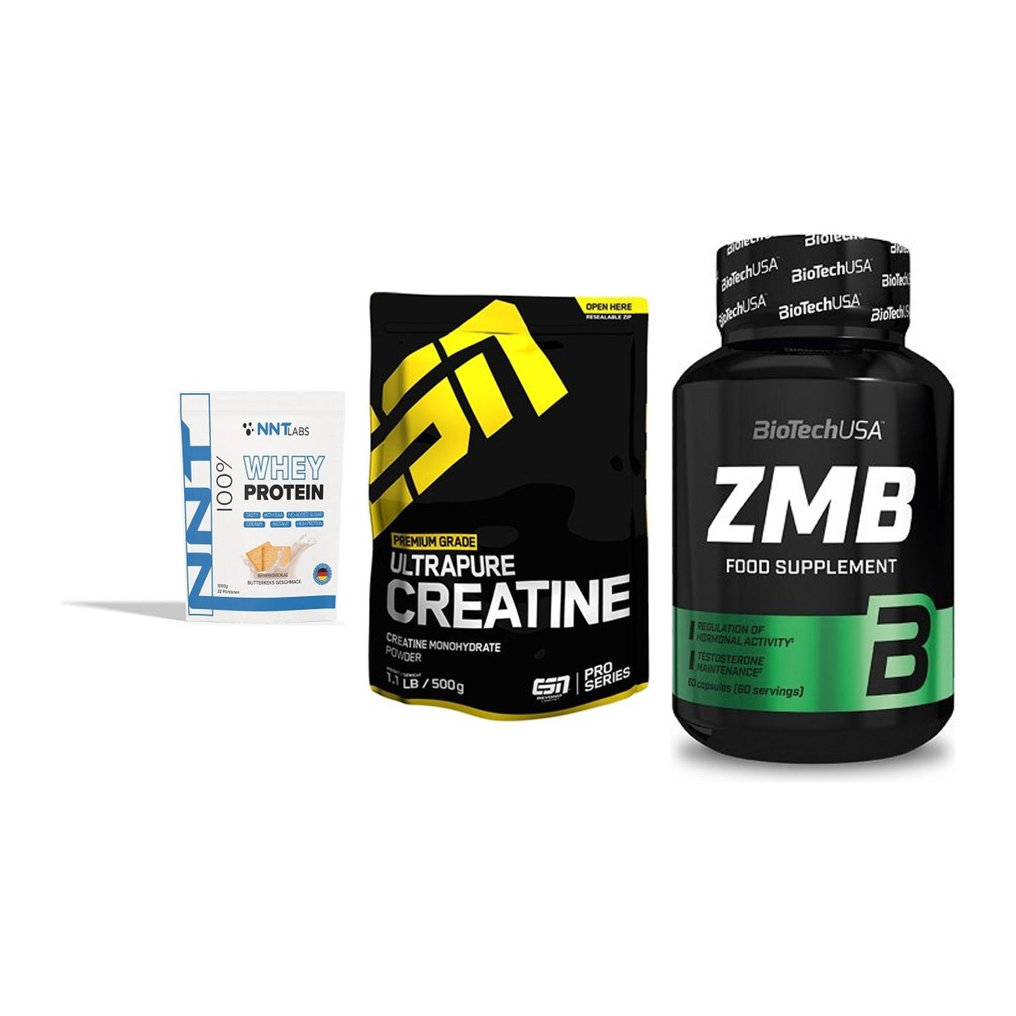 Einsteiger-Set: NNT Whey + ESN Ultrapure + BioTech ZMB – alle enthaltenen Artikel