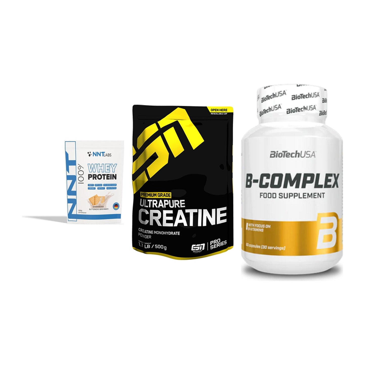 Einsteiger-Set: NNT Whey + ESN Ultrapure + BioTech B – alle enthaltenen Artikel
