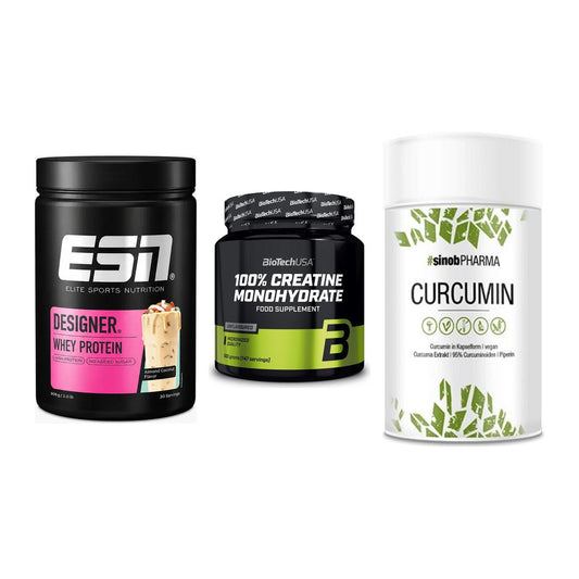 Einsteiger-Set: ESN Designer + BioTech Creatine + Sinob Curcumin – alle enthaltenen Artikel