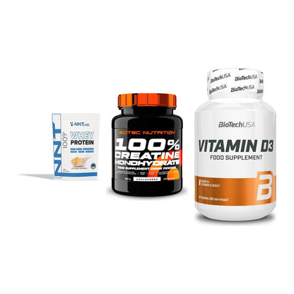 Einsteiger-Set: NNT Whey + Scitec Creatine + BioTech Vitamin – alle enthaltenen Artikel
