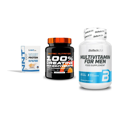Einsteiger-Set: NNT Whey + Scitec Creatine + BioTech Multivit – alle enthaltenen Artikel