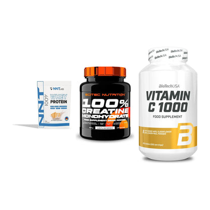 Einsteiger-Set: NNT Whey + Scitec Creatine + BioTech Vitamin – alle enthaltenen Artikel