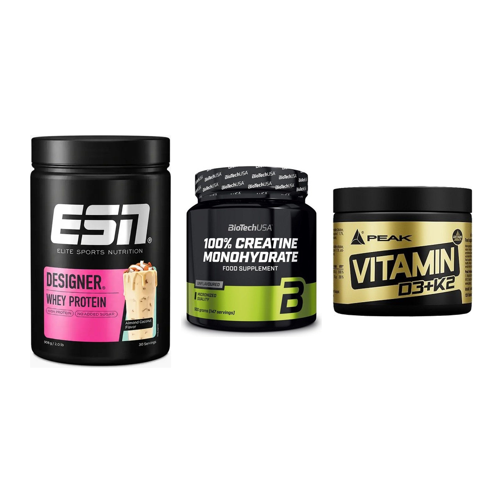 Einsteiger-Set: ESN Designer + BioTech Creatine + Peak Vitamin – alle enthaltenen Artikel