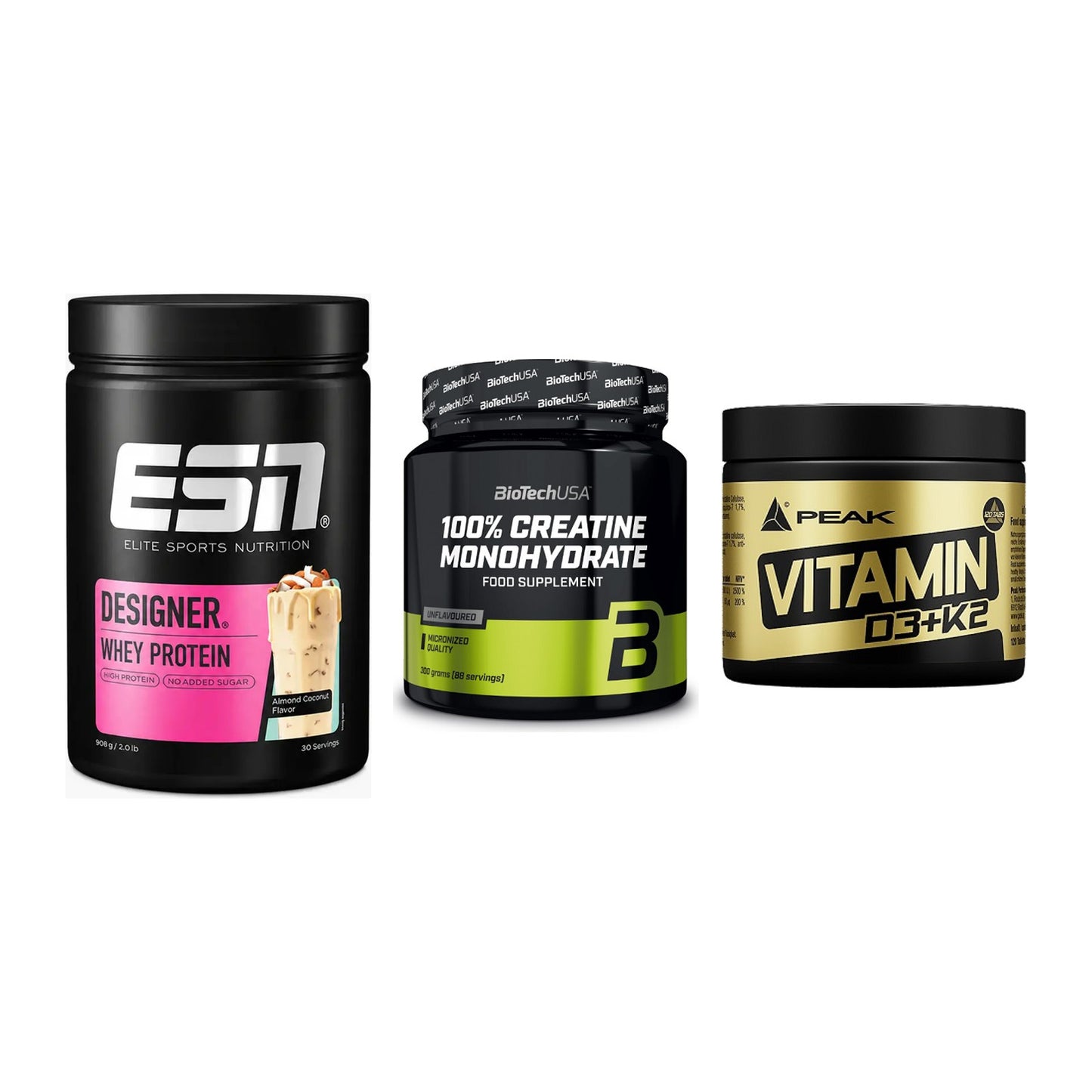 Einsteiger-Set: ESN Designer + BioTech Creatine + Peak Vitamin – alle enthaltenen Artikel