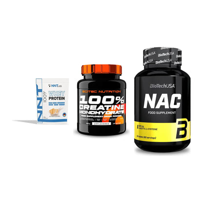 Einsteiger-Set: NNT Whey + Scitec Creatine Monohydrate + BioTech NAC – alle enthaltenen Artikel