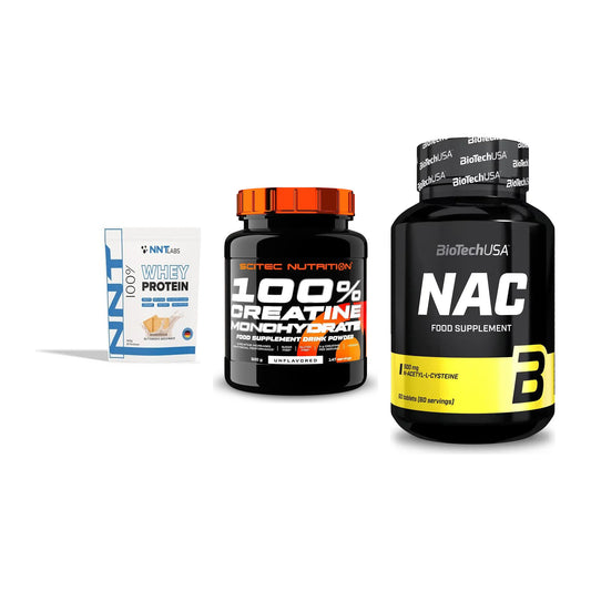 Einsteiger-Set: NNT Whey + Scitec Creatine Monohydrate + BioTech NAC – alle enthaltenen Artikel
