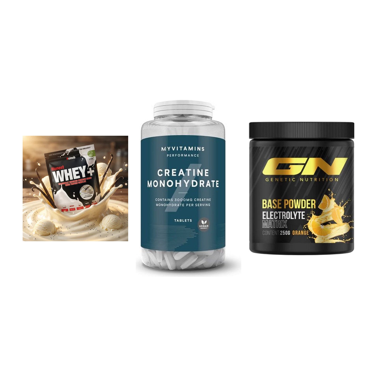 Einsteiger-Set: Sinob Honest + MyProtein + GN Base Powder – alle enthaltenen Artikel