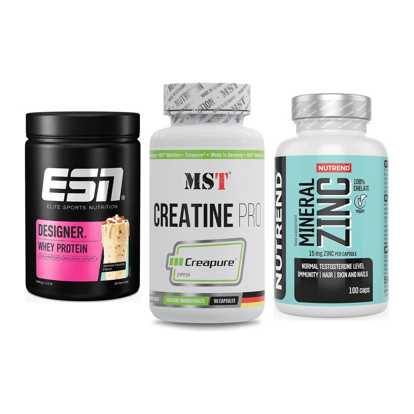 Einsteiger-Set: ESN Designer + MST Creatine Pro + Nutrend Zinc – alle enthaltenen Artikel
