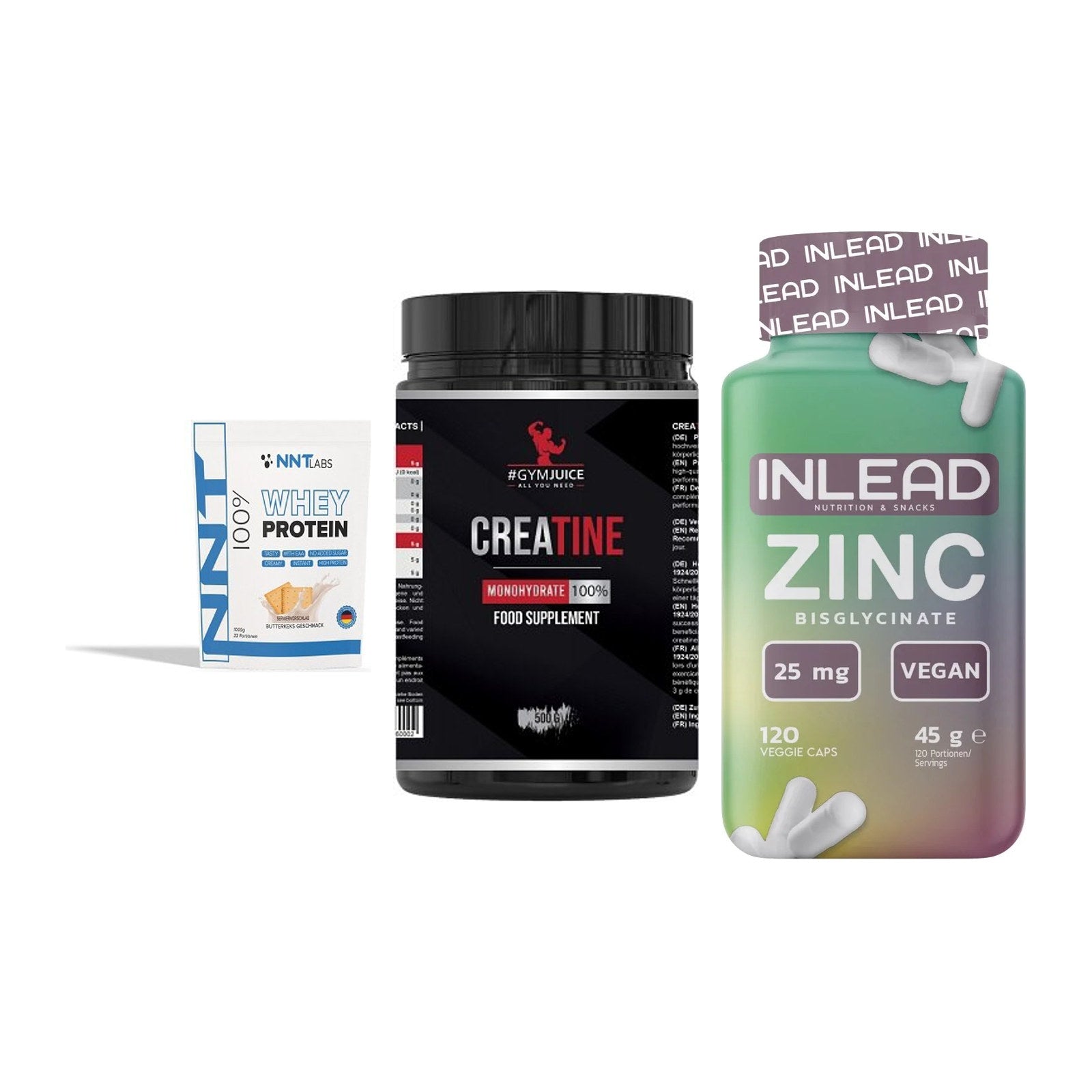 Einsteiger-Set: NNT Whey + #GYMJUICE + INLEAD Zink – alle enthaltenen Artikel