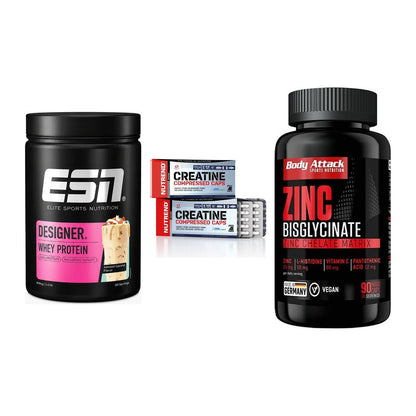 Einsteiger-Set: ESN Designer + Nutrend Creatine + Body Attack Zink – alle enthaltenen Artikel