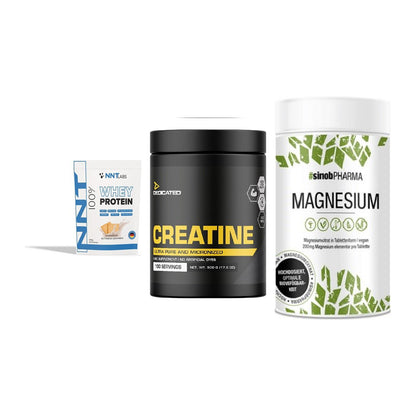 Einsteiger-Set: NNT Whey + Dedicated Creatine + Sinob Magnesium Citrat – alle enthaltenen Artikel