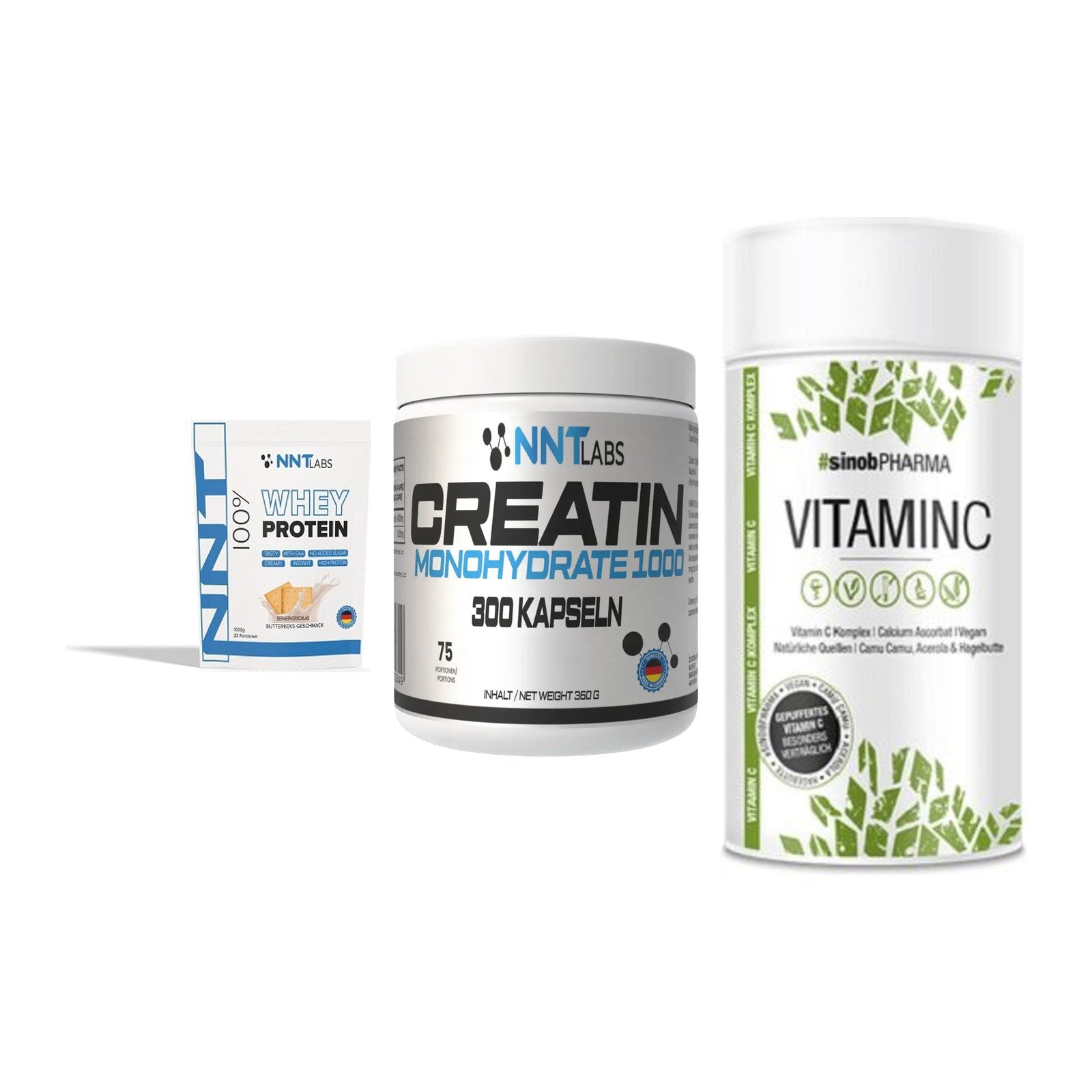 Einsteiger-Set: NNT Whey + NNT Creatin 1000 mg + Sinob Vitamin C – alle enthaltenen Artikel