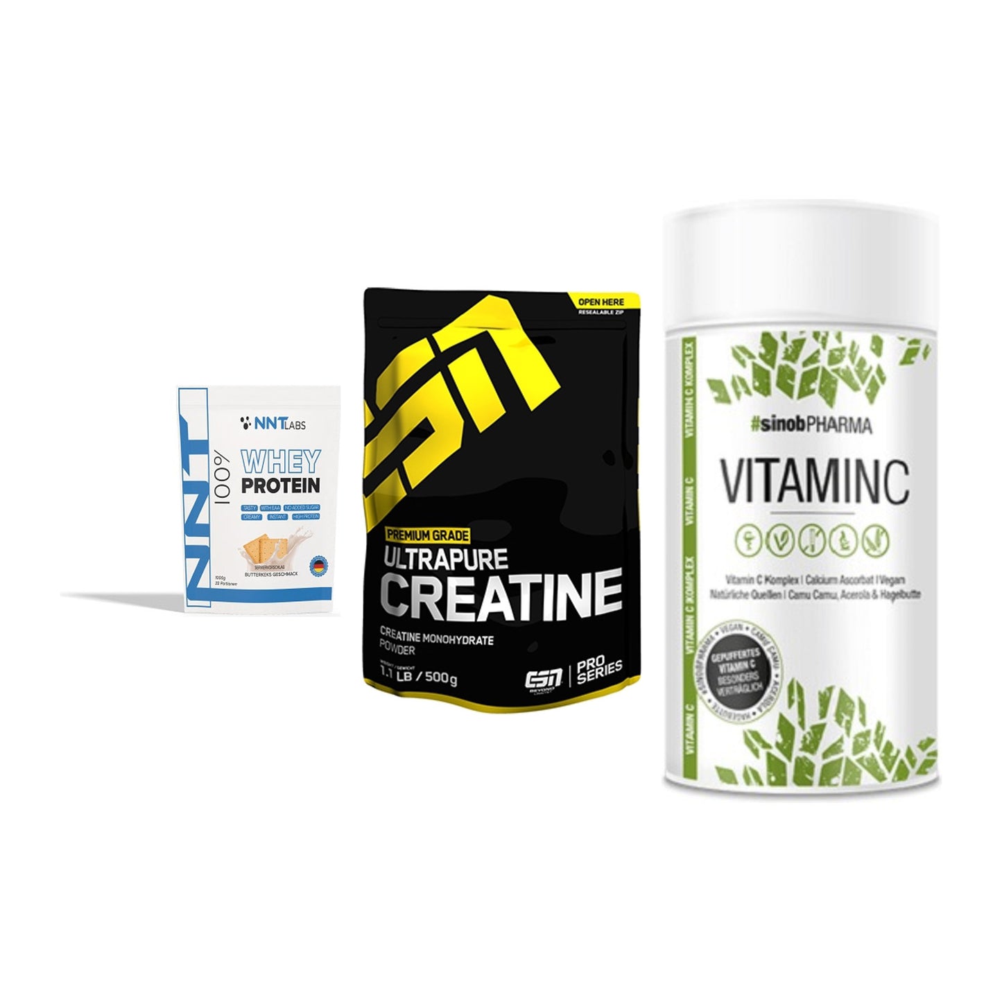 Einsteiger-Set: NNT Whey + ESN Ultrapure + Sinob Vitamin C – alle enthaltenen Artikel