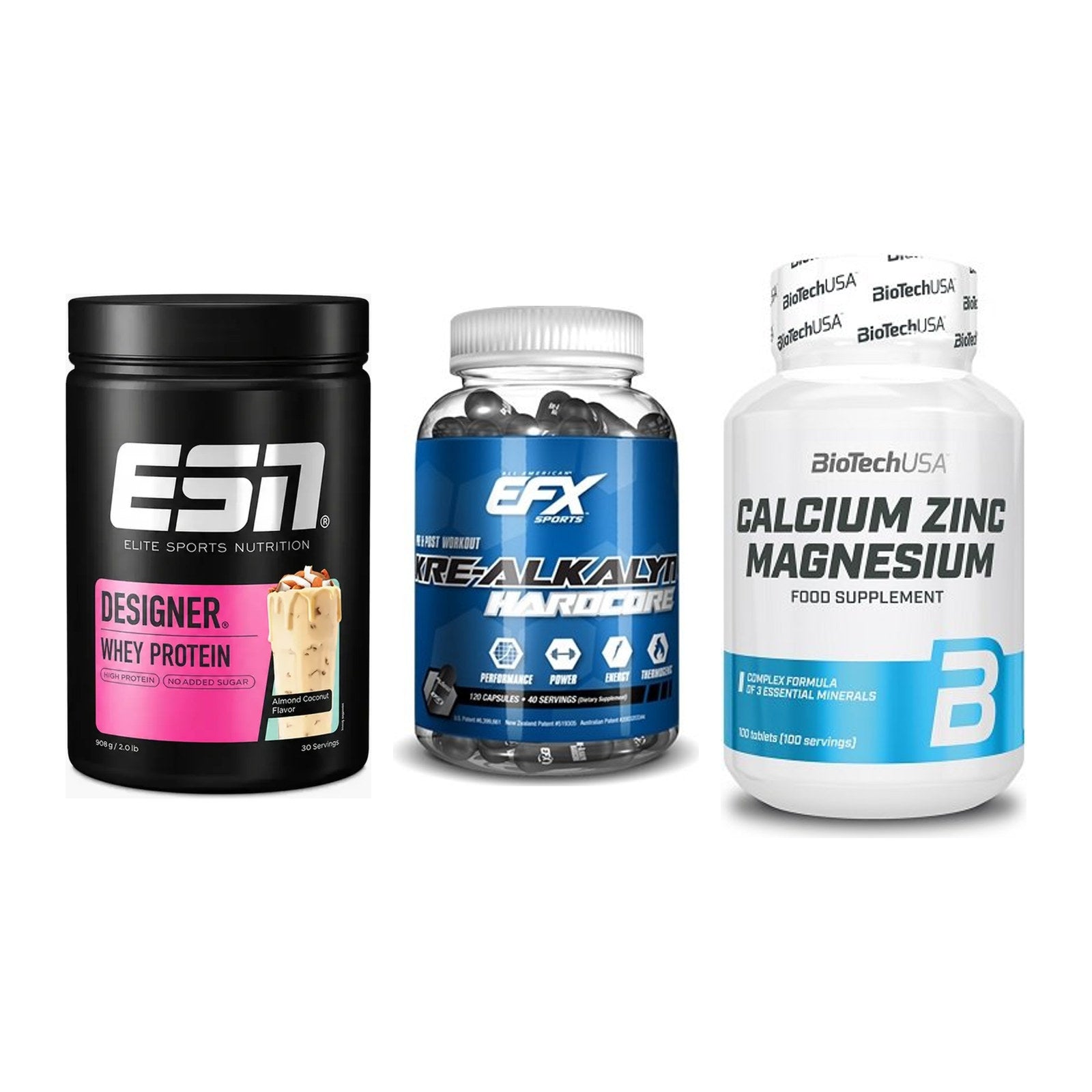 Einsteiger-Set: ESN Designer + EFX Kre-Alkalyn + BioTech Calcium – alle enthaltenen Artikel