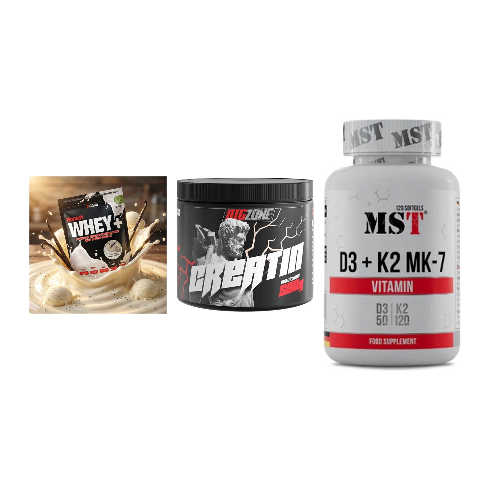 Einsteiger-Set: Sinob Honest + Big Zone Creatin + MST Vitamin D3 – alle enthaltenen Artikel
