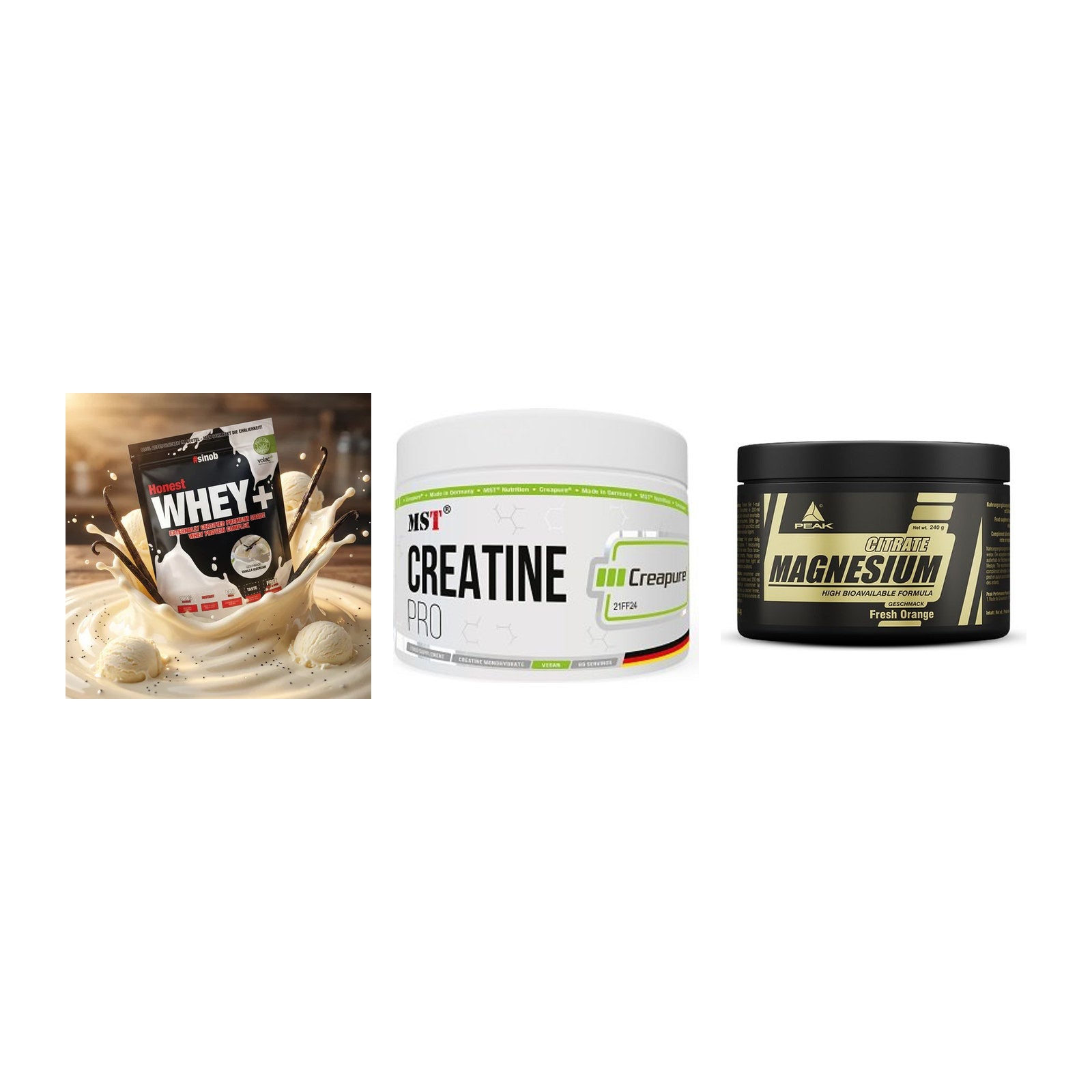 Einsteiger-Set: Sinob Honest + MST Creatin Pro + Peak Magnesium – alle enthaltenen Artikel