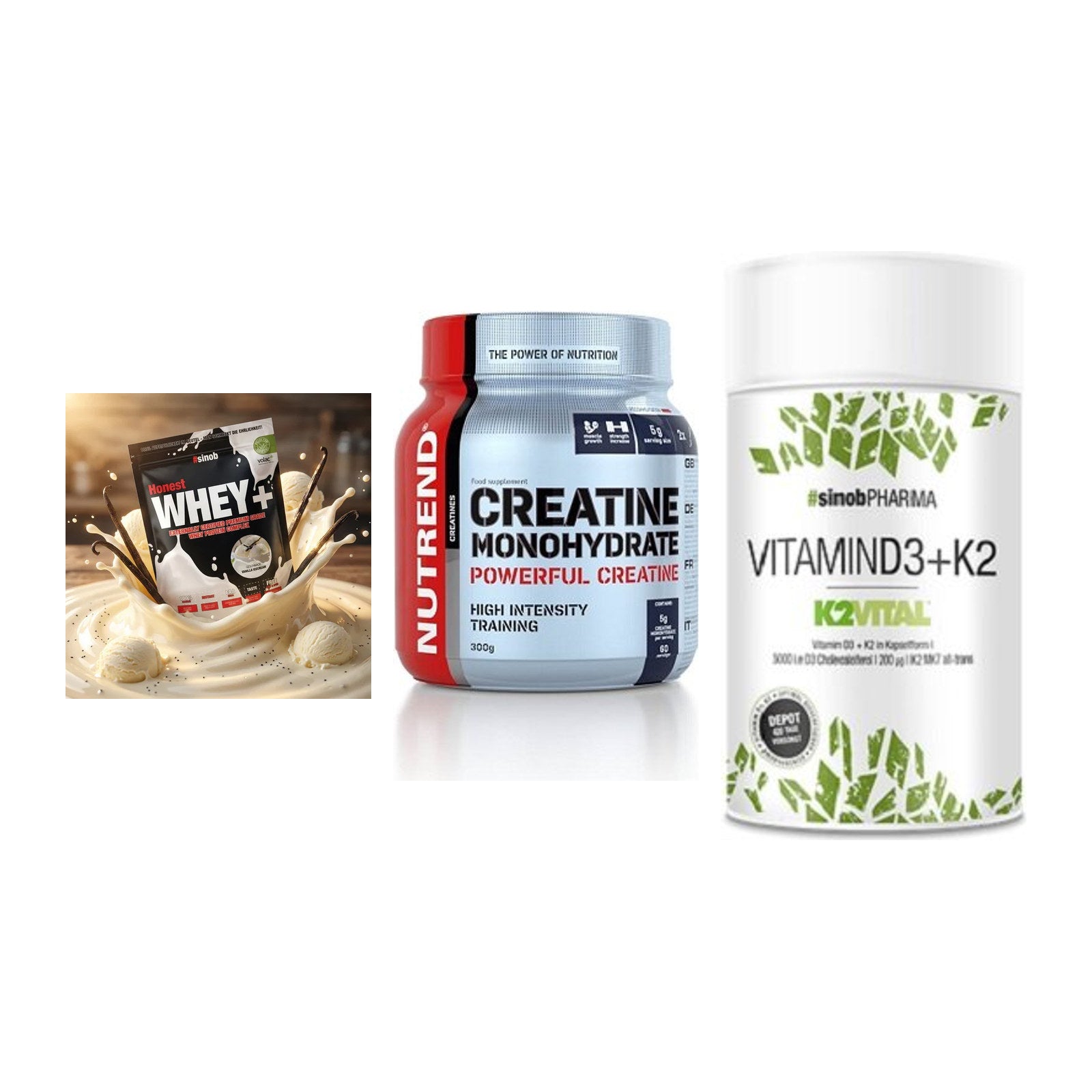 Einsteiger-Set: Sinob Honest + Nutrend Creatine + Sinob Vitamin D3 – alle enthaltenen Artikel