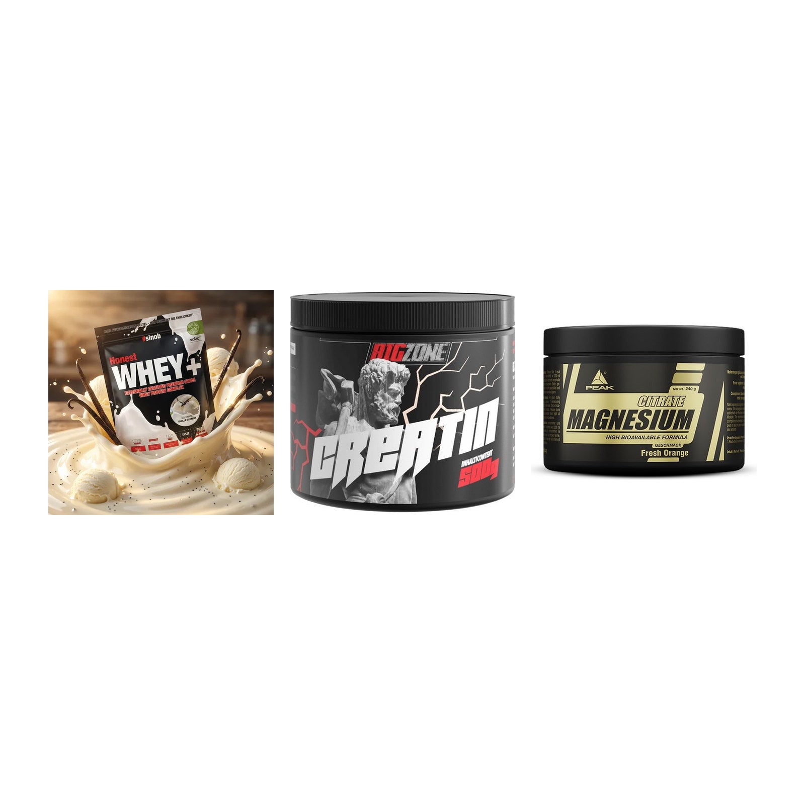 Einsteiger-Set: Sinob Honest + Big Zone Creatin + Peak Magnesium – alle enthaltenen Artikel