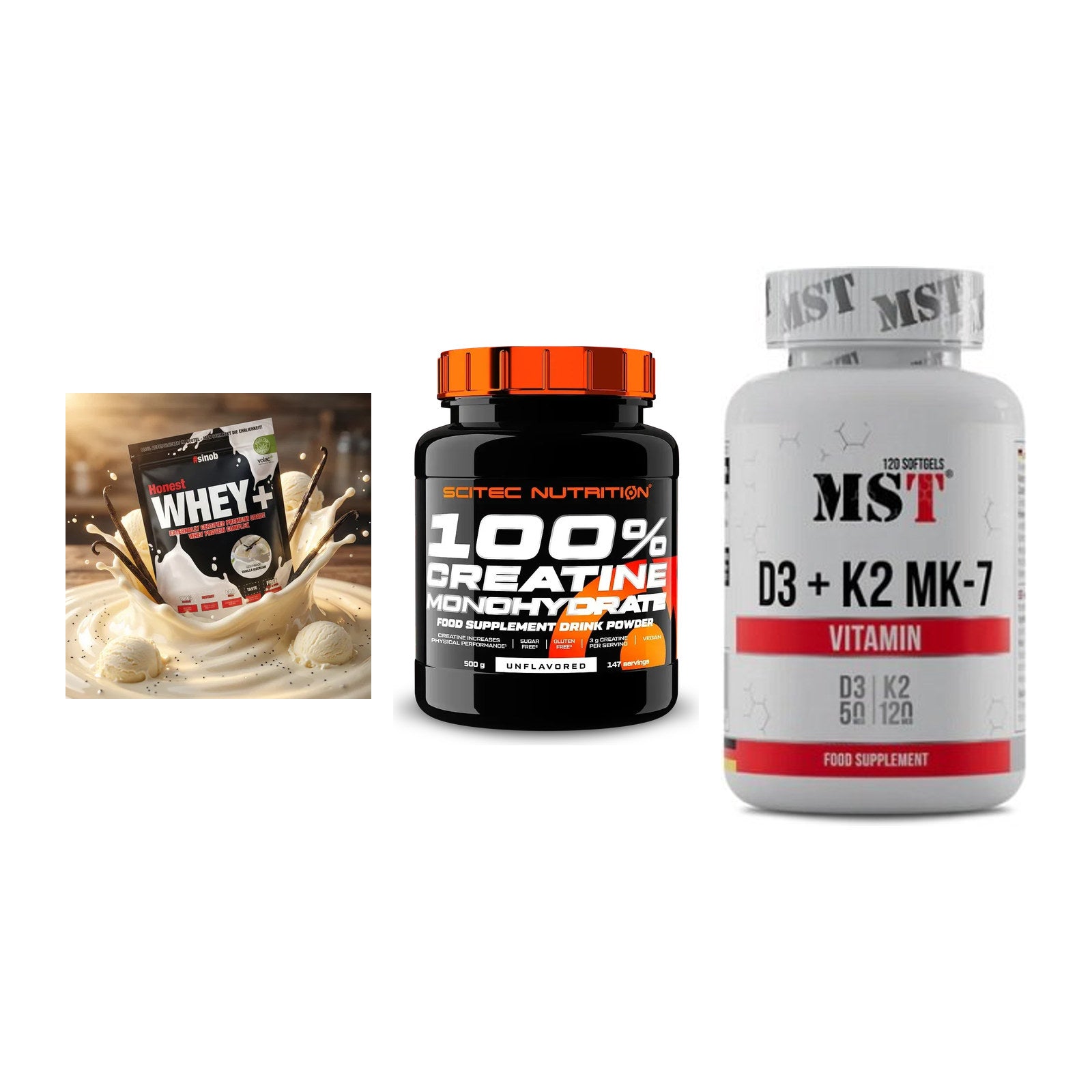 Einsteiger-Set: Sinob Honest + Scitec Creatine + MST Vitamin D3 – alle enthaltenen Artikel