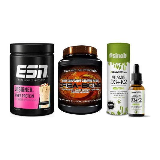 Einsteiger-Set: ESN Designer + Scitec Crea-Bomb + Sinob Vitamin D3 – alle enthaltenen Artikel