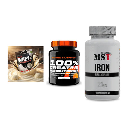 Einsteiger-Set: Sinob Honest + Scitec Creatine + MST Iron Bisglyc – alle enthaltenen Artikel