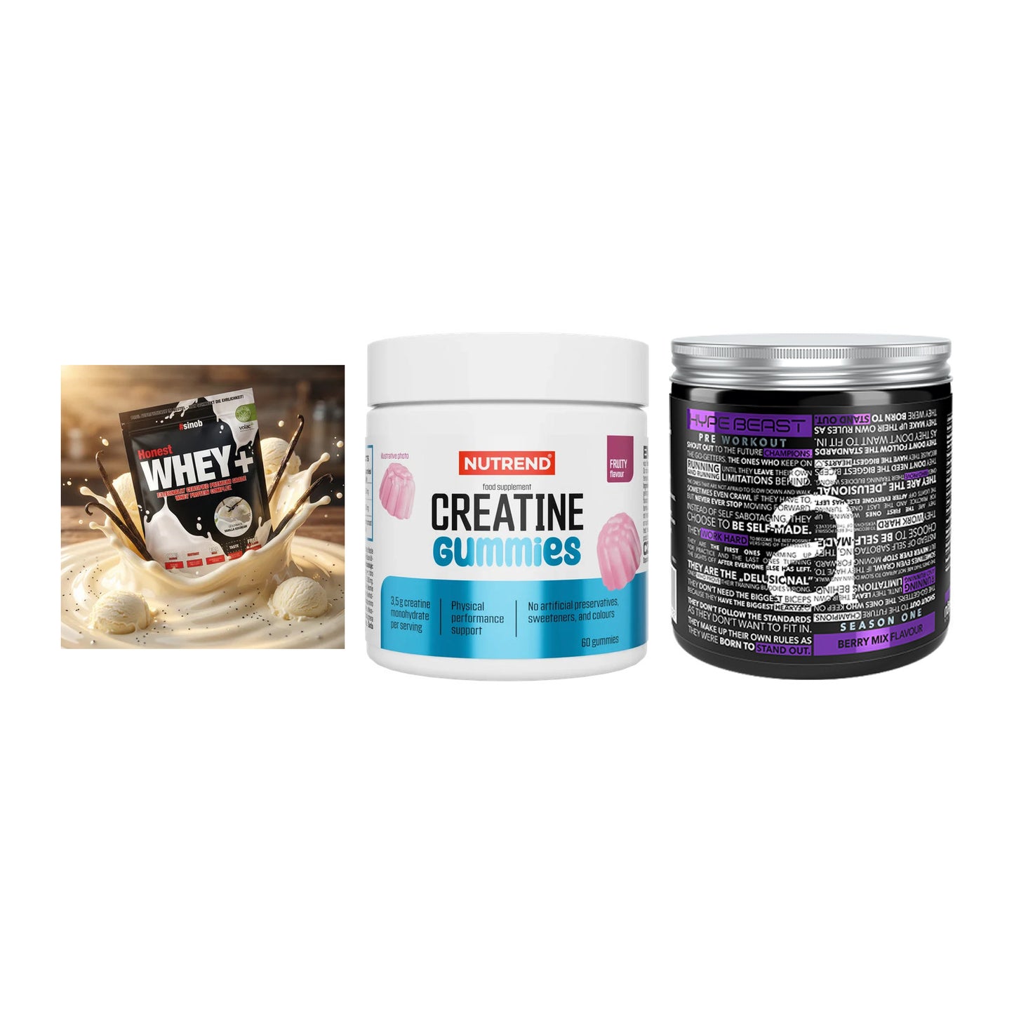 Einsteiger-Set: Sinob Honest + Nutrend Creatine + Nanosupps Hype – alle enthaltenen Artikel