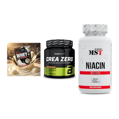 Einsteiger-Set: Sinob Honest Whey+ + BioTech Crea Zero + MST Niacin – alle enthaltenen Artikel