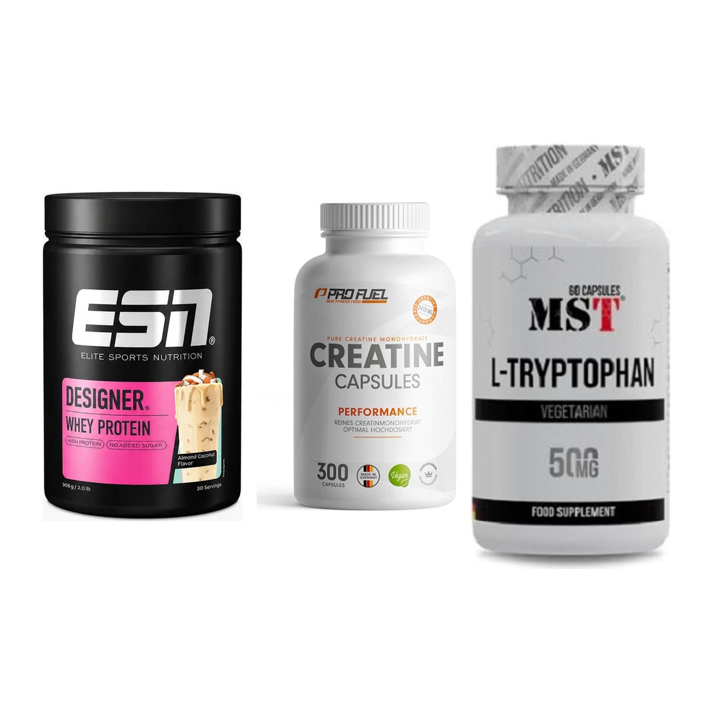 Einsteiger-Set: ESN Designer + ProFuel Creatine + MST Tryptophan – alle enthaltenen Artikel