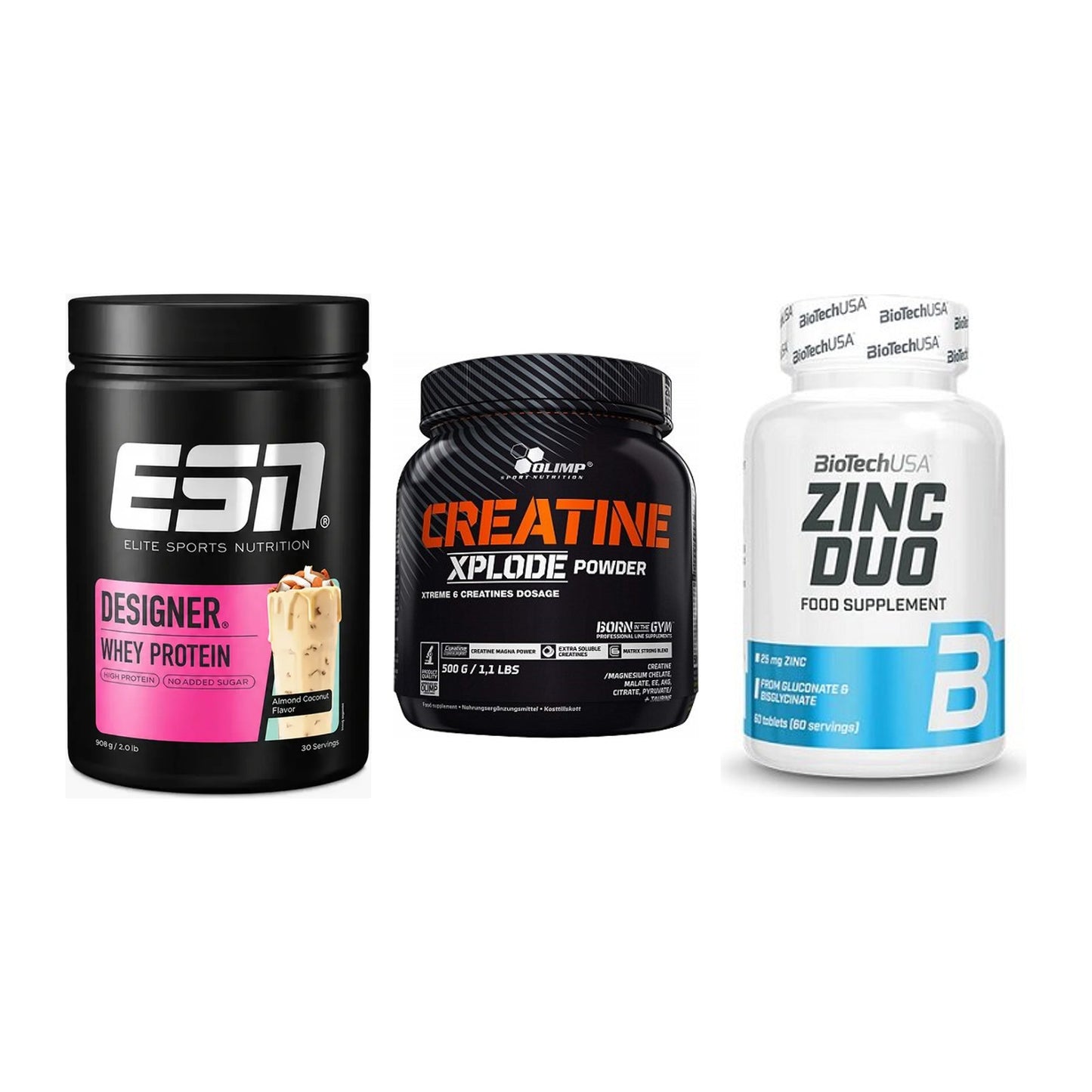 Einsteiger-Set: ESN Designer + Olimp Creatine + BioTech Zinc Duo – alle enthaltenen Artikel