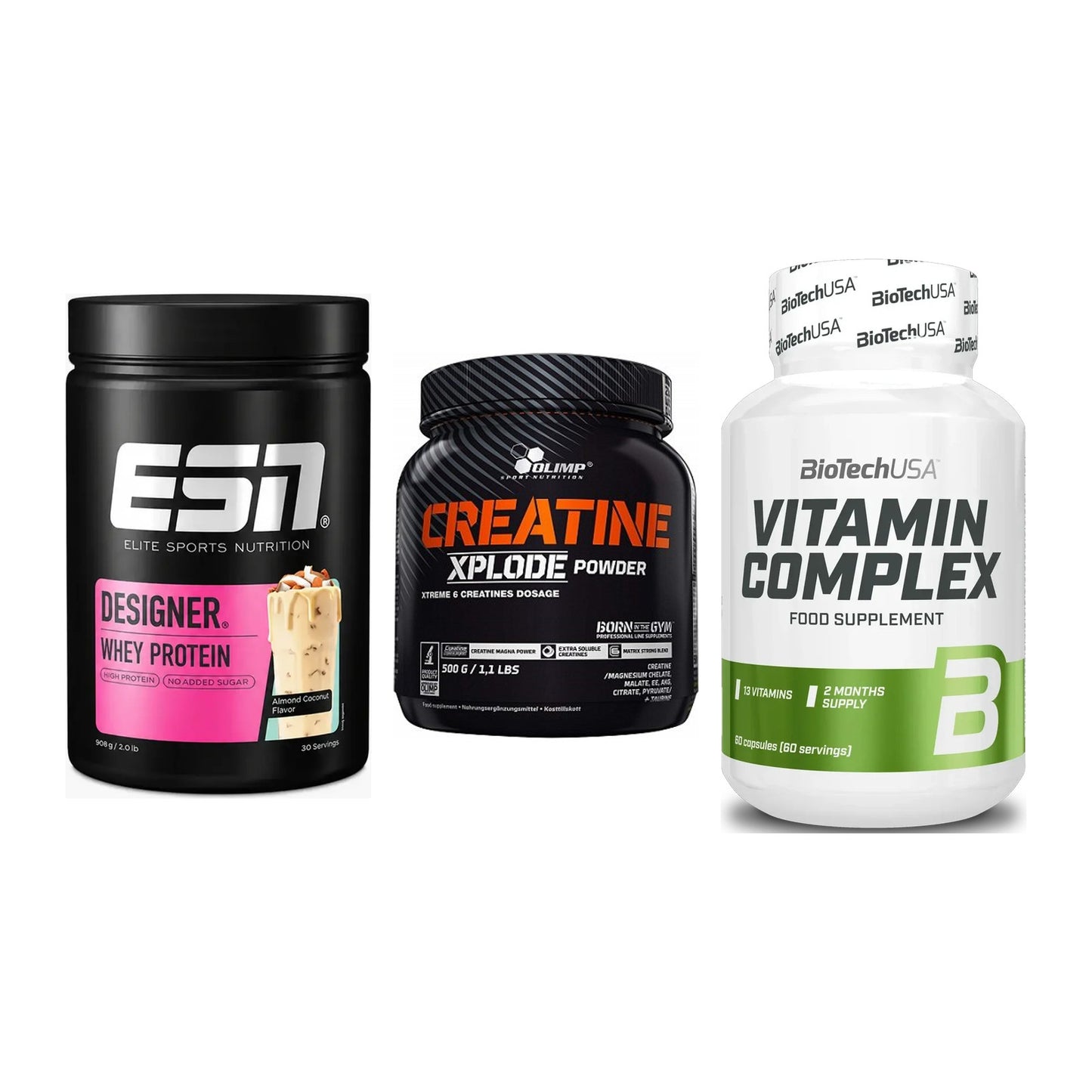 Einsteiger-Set: ESN Designer + Olimp Creatine + BioTech Vitamin – alle enthaltenen Artikel