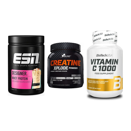 Einsteiger-Set: ESN Designer + Olimp Creatine + BioTech Vitamin – alle enthaltenen Artikel