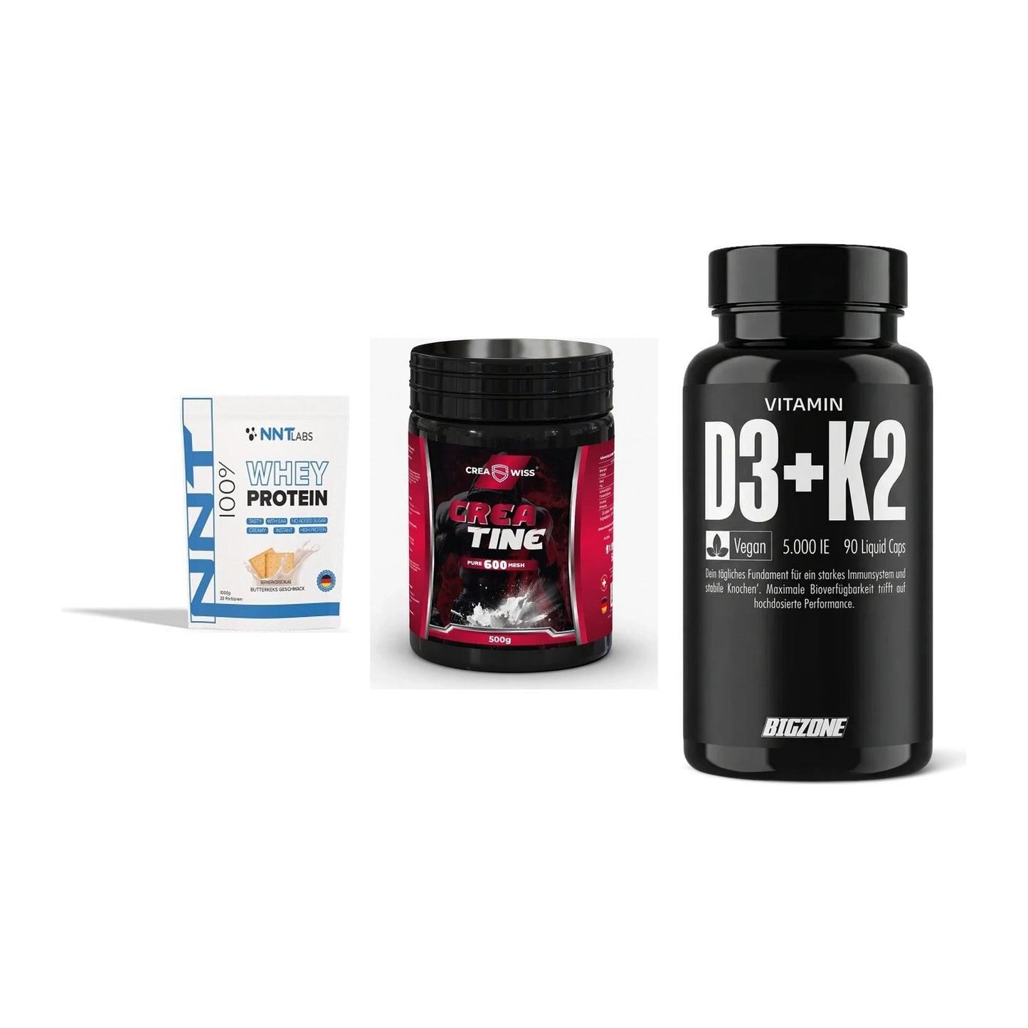 Einsteiger-Set: NNT Whey + CREASWISS + Big Zone Vitamin – alle enthaltenen Artikel