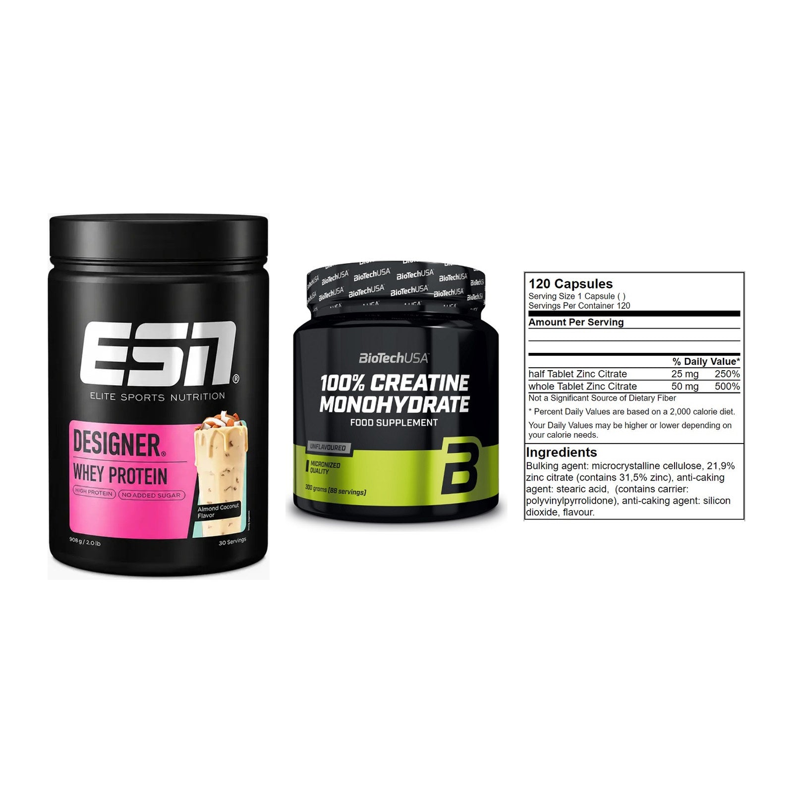 Einsteiger-Set: ESN Designer + BioTech Creatine + GN Zinc Citrate – alle enthaltenen Artikel