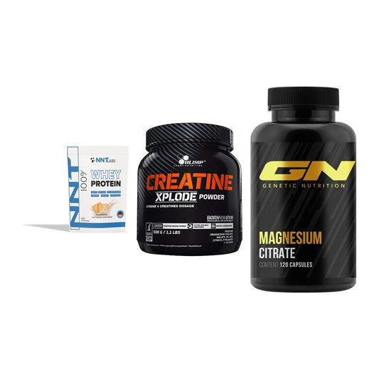 Einsteiger-Set: NNT Whey + Olimp Creatine + GN Magnesium – alle enthaltenen Artikel