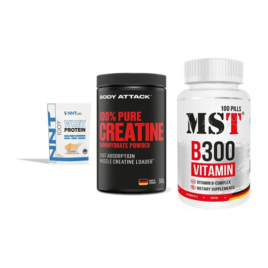 Einsteiger-Set: NNT Whey + Body Attack 100% + MST B300 B-Compl – alle enthaltenen Artikel