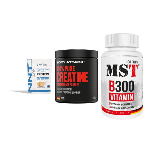 Einsteiger-Set: NNT Whey + Body Attack 100% + MST B300 B-Compl – alle enthaltenen Artikel